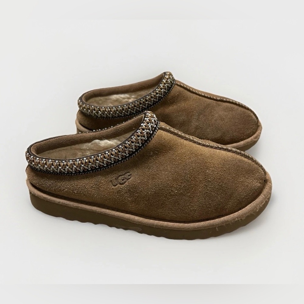 UGG Kids Brown Suede Shearling-Lined Slippers